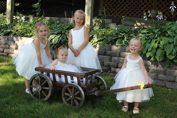 baby flower girl in wagon