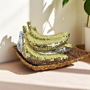 Disco Ball Banana Decor | Mirrored Funky Fruit Sculpture | Retro Boho Home Decor | Shiny Room Accent | 70s Aesthetic Gift | Sold in Pairs