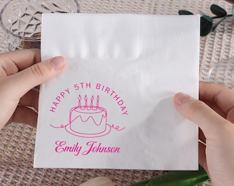 Personalized Birthday Napkins with Name, Custom Cake Table Decorations for Kids & Adults Party, Milestone Birthdays, Party Favors