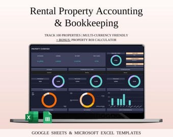 Rental Property Income and Expense Tracker, Dark Theme (Excel and Google Sheets)