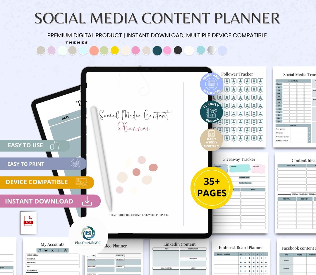 Social Media Content Planner | Editable Canva Template | Printable ...