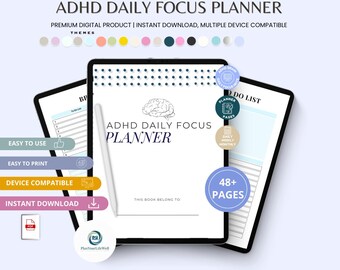 Planificador diario de atención para el TDAH / Plantilla editable de Canva (descarga digital)