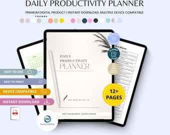 Planificador de productividad diaria / Plantilla editable de Canva (Descarga en PDF)