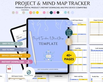 Plantilla de seguimiento de proyectos y mapa mental / Planificador editable de Canva / PDF de proyectos imprimible