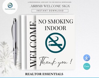 Letrero de bienvenida moderno de Airbnb / Saludo para huéspedes, información sobre wifi, normas de la casa, guía de llegada / PDF imprimible