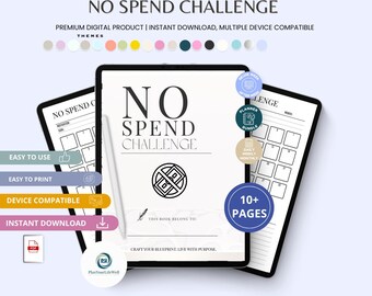 Planificador de presupuesto mensual imprimible "No Spend Challenge" (Plantilla editable de Canva, archivo PDF)