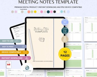 Plantilla de notas de reunión (Canva editable, PDF imprimible)