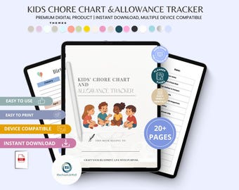 Tabla de tareas y registro de gastos para niños / Editable e imprimible (Descarga PDF)