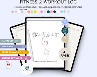 Planificador de ejercicios Canva / Registro de entrenamiento imprimible y seguimiento de ejercicios (Plantilla descargable en PDF)