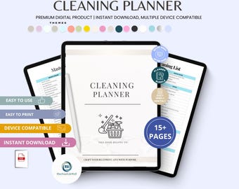 Planificador de limpieza imprimible / Programa de limpieza diaria, semanal y mensual / Lista de verificación para la organización del hogar / Plantilla editable de Canva