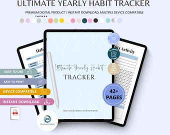Rastreador de hábitos anual / PDF editable e imprimible de Canva