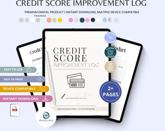 Registro de mejora de la puntuación crediticia / Planificador financiero imprimible (plantilla editable de Canva)
