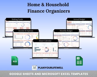 Planificador de presupuesto familiar / Hojas de cálculo de Google y Excel, 5 en 1 (Descarga digital)