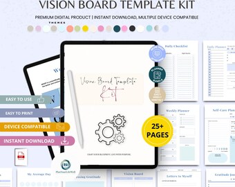 Kit de plantillas de tablero de visión editables / Canva y PDF imprimible