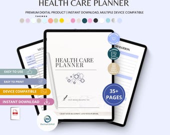 Planificador de atención médica imprimible / Organizador médico y de bienestar / Citas, medicamentos y registros.