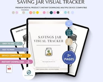 Rastreador visual del frasco de ahorros / Desafío de ahorro, plantilla de Canva (PDF)