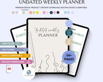 Planificador semanal sin fecha / Plantilla editable de Canva (archivo PDF imprimible)