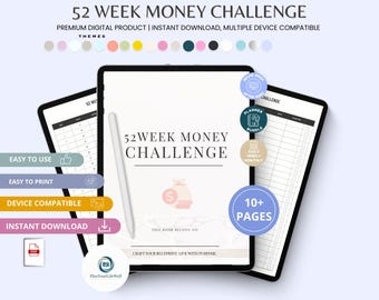 Desafío Financiero de 52 Semanas Imprimible / Seguimiento de Ahorros, Planificador de Presupuesto (Editable en Canva, Archivo PDF)