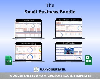 Small Business Spreadsheet Bundle: Bookkeeping, CRM, Budget (Excel & Google Sheets)
