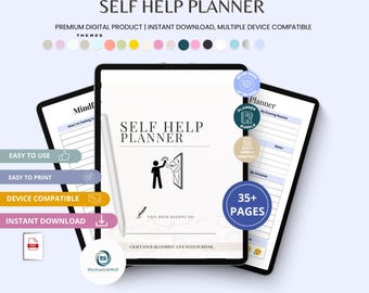 Planificador de autocuidado imprimible / Establecimiento de objetivos y seguimiento de hábitos (Canva y archivo PDF)