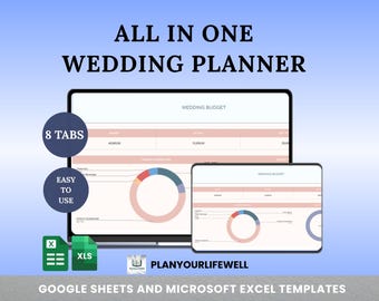 Ultieme spreadsheet voor bruiloftplanner | Budget-gastenlijst Stoelenschema en tijdlijn | Excel Google Spreadsheets Organizer