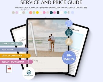 Guía de precios de fotografía de bodas / Plantilla Canva (PDF incluido)