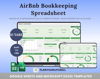 Airbnbs bokföringsblad, inkomst- och utgiftsspårare (Excel och Google Sheets)