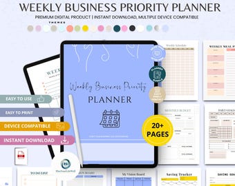 Planificador semanal de prioridades empresariales / Plantilla editable de Canva / Planificador imprimible en PDF