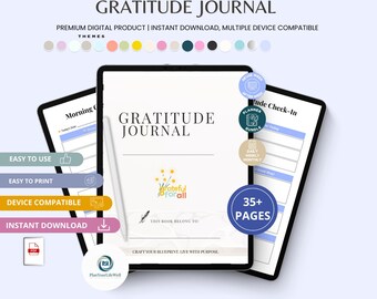 Diario de gratitud imprimible / Mindfulness diario y autocuidado (plantilla editable de Canva, archivo PDF)