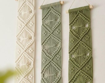 Green Shades Long Macrame Wall Hanging | Nordic Minimal Boho Wall Art | Tassel Home Decor for Living Room & Bedroom Bathroom