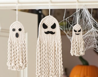 Ghost Macrame Wall Hanging – Gothic Halloween Home Decor | Spooky Handmade Wall Art | Alternative Boho Gift for Halloween Lovers Fall Home
