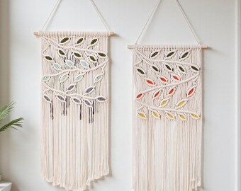 Boho Leaf Macrame Wall Hanging Nordic Woven Tapestry | Handcrafted Leaf Pattern Bohemian Home Decor | Natural Cotton Wall Art