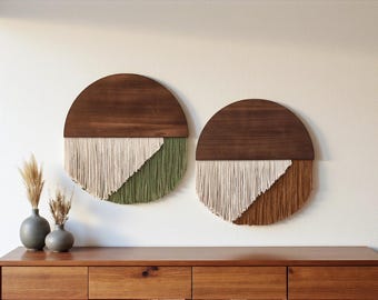 Nordic Semicircle Wood Wall Hanging – Handmade Cotton Tassel Tapestry | Woven Macrame Wall Decor for Living Room, Bedroom & Studio Boho