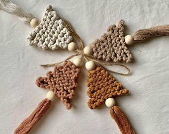 Macrame Christmas Baubles Set | Minimalist Brown & Grey Xmas Tree Ornaments | Modern Boho Holiday Decor | Handwoven Art Gift