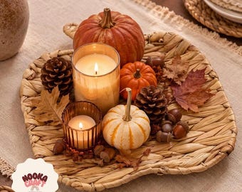 Pumpkin Shaped Woven Tray Basket | Halloween Decor | Autumn Fall Decor | Cosy Table Centrepiece | 30cm