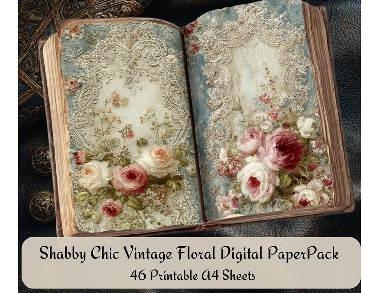 Shabby Chic Vintage Floral Digital Paper Pack, 46 Printable A4 ...
