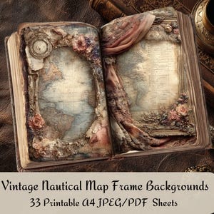 Vintage nautische kaart frame achtergronden antieke zeekaarten leeftijd dagboek papier maritiem kortstondige oude oceaan plakboekpagina's nautische afdrukbare