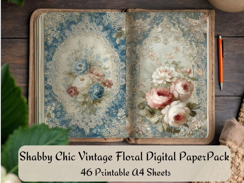 Shabby Chic Vintage Floral Digital Paper Pack, 46 Printable A4 ...