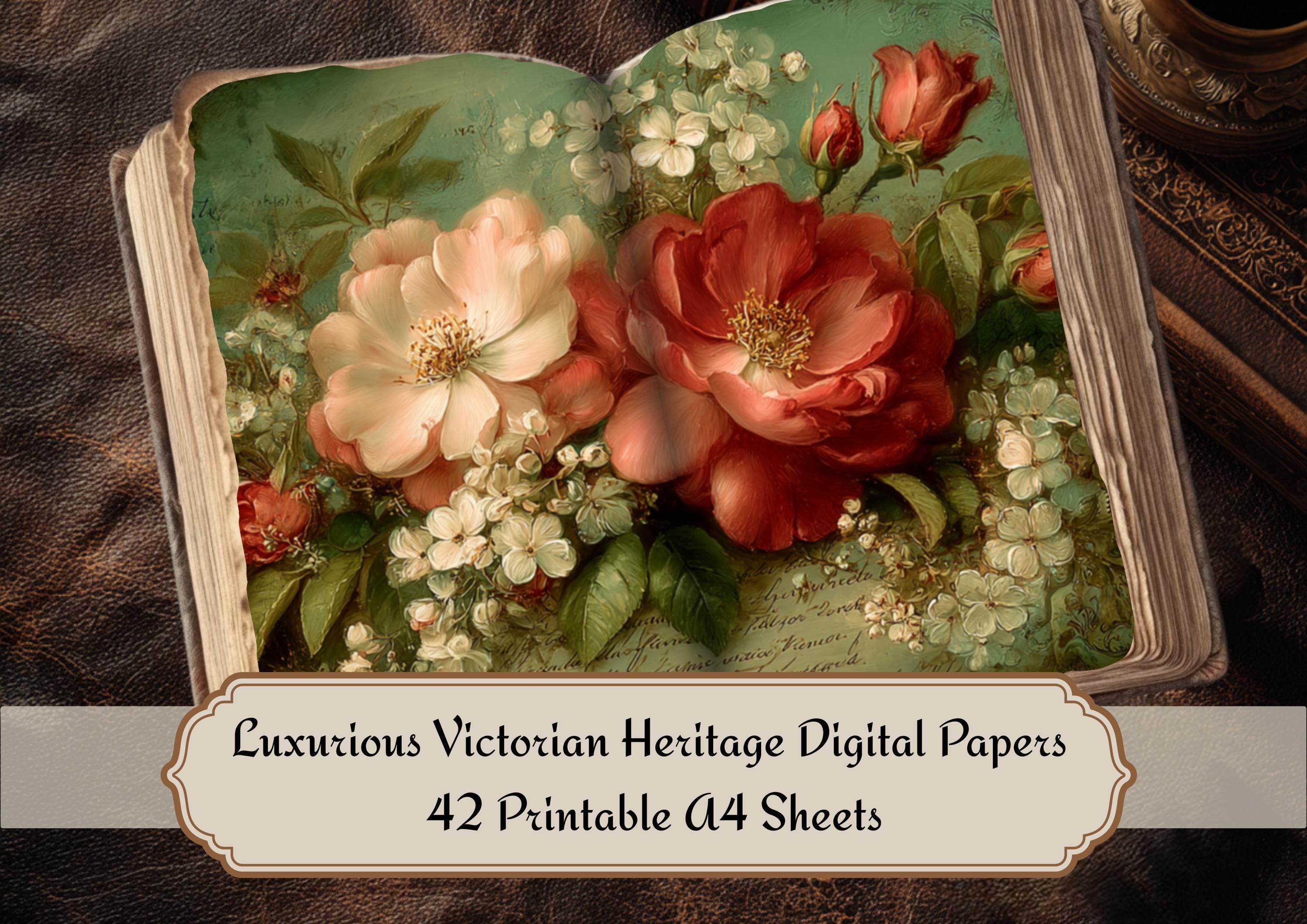 Luxurious Victorian Heritage A4 Digital Papers - Antique Ephemera Rose ...