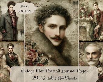 Vintage Men Portrait Journal Pages Antique Male Ephemera Kit, Elegant Gentleman Collage Sheets for Junk Journal, Scrapbook Art