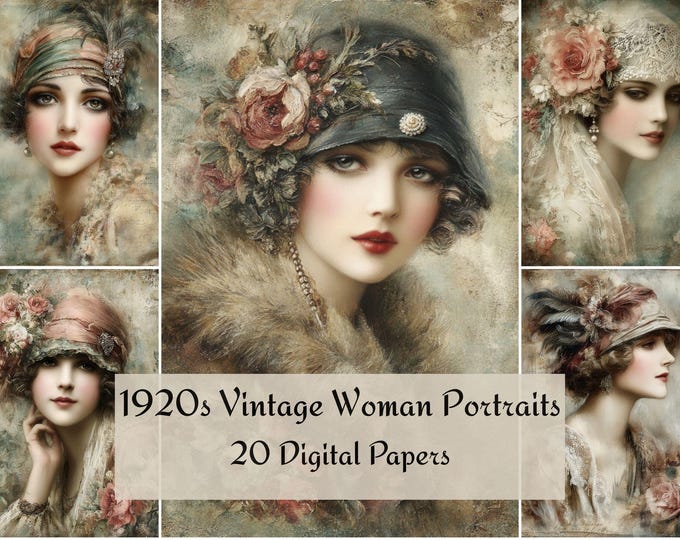 1920s Flapper Woman Portraits, 20 Printable Jazz Age Style Pages With ...