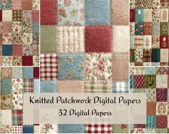 Knitted Patchwork Digital Papers 35 Cozy Printable Pages A4 with Yarn Texture and Quilted Patterns for Winter Crafts, Journals and Cards