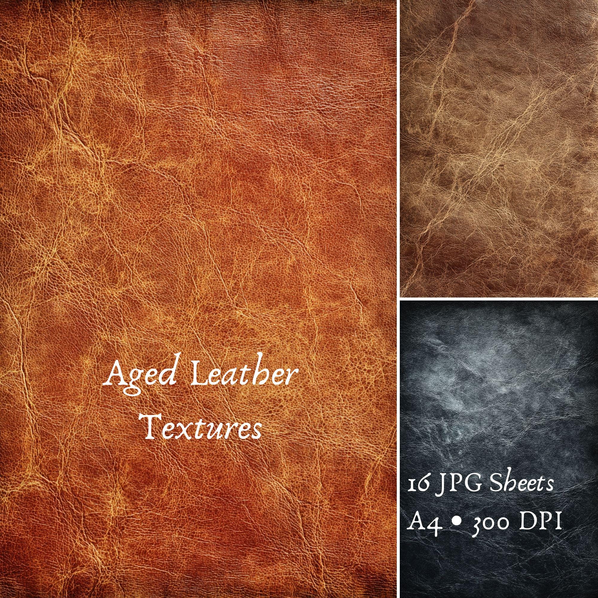 Aged Leather Textures Digital Paper Pack 16 A4 JPG Sheets Grunge Faux  Leather Backgrounds Cracked Vintage Printable Journal Kit Junk Journal, image size:2000x2000