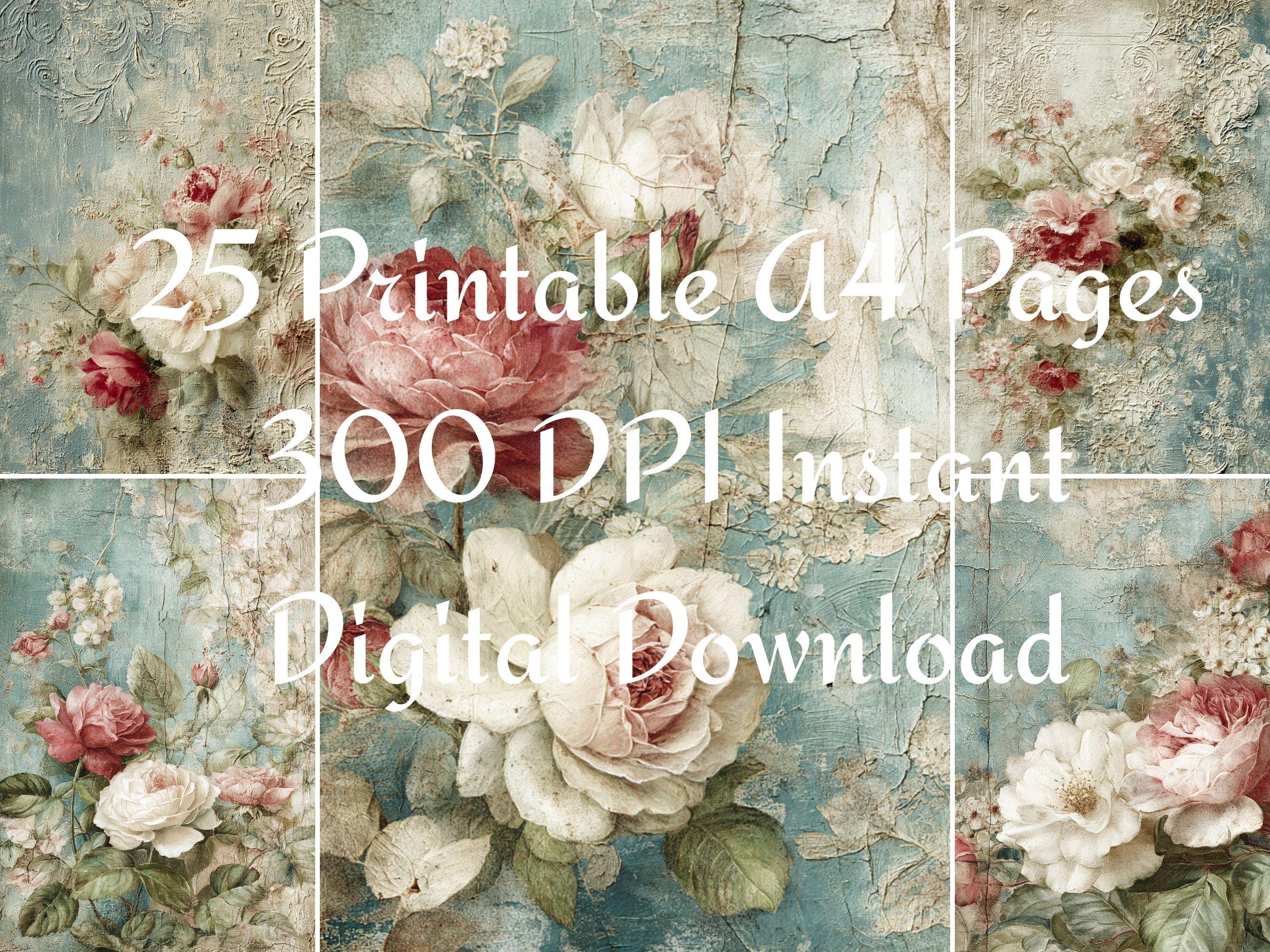 Pastel Blue Shabby Chic Roses Digital Paper, 25 Vintage Floral ...