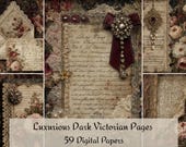 Luxurious Dark Victorian Journal Pages 59 Printable Antique-Inspired Papers with Roses, Lace, Pearls Rich Details for Junk Journal and Craft