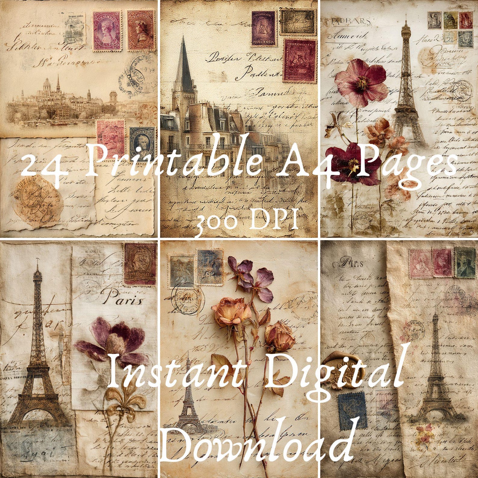 Letters From Paris 24 Page Junk Journal Kit Printable Vintage