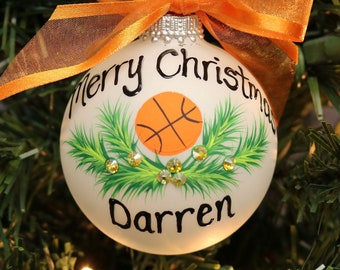 Hand painted Personalized Basketball Ornament, basketball ornament, custom ornament, made to order basketball ornament