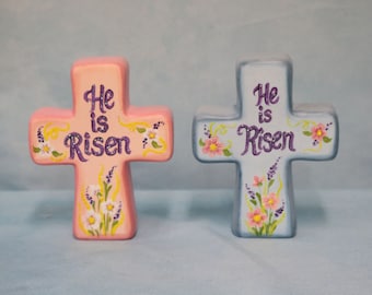 Ceramic Cross, Spiritual Cross, He is Risen Cross, Decorative Cross, Keepsake Cross Gift Idea, Religious Gift, Pink Cross, Blue Cross