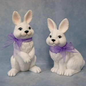 White Rabbit Ceramic, Bunny Rabbit Set, Hand Painted Bunnies, Bunny Spring Decor, Keepsake Bunny  Set, Bunny Gift, Easter Rabbit, Bunny Gift