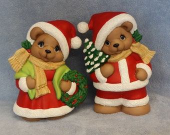 Santa bears, Mr and Mrs Claus Bear Set, collectible bears, hand painted ceramic bears, Santa and Mrs Claus bears, Christmas bears